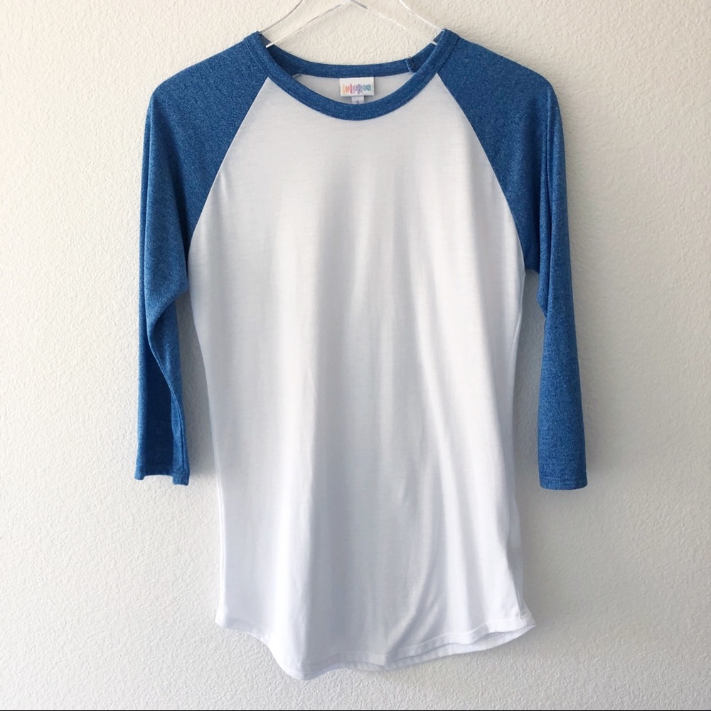 Lularoe blue and white baseball tee